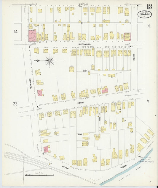 Sanborn Fire Insurance Map from Sharon, Mercer County, Pennsylvania. (1908), Sheet 13 – Historic Sanborn Fire Insurance Map Print