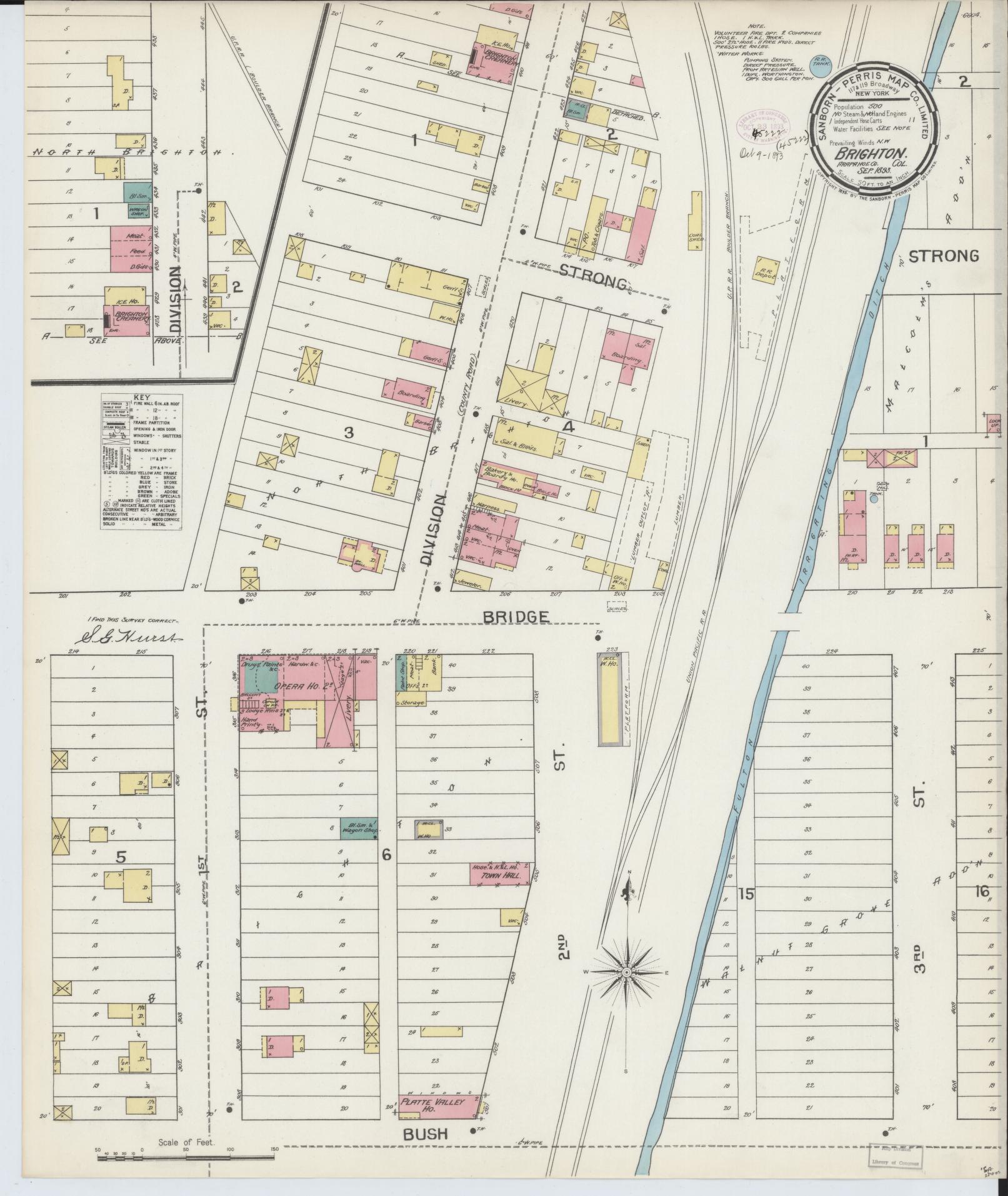 Sanborn Fire Insurance Map from Brighton, Adams County, Colorado (1893), Sheet #0001 - Historic Sanborn Fire Insurance Map Print, vintage old map wall art, antique decor, genealogy gift, Colorado Colorado map