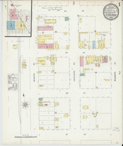 Sanborn Fire Insurance Map from Claremore, Rogers County, Oklahoma (1896), Sheet #0001 - Complete Map Set gallery image, historic Sanborn map, vintage wall art, Oklahoma Oklahoma