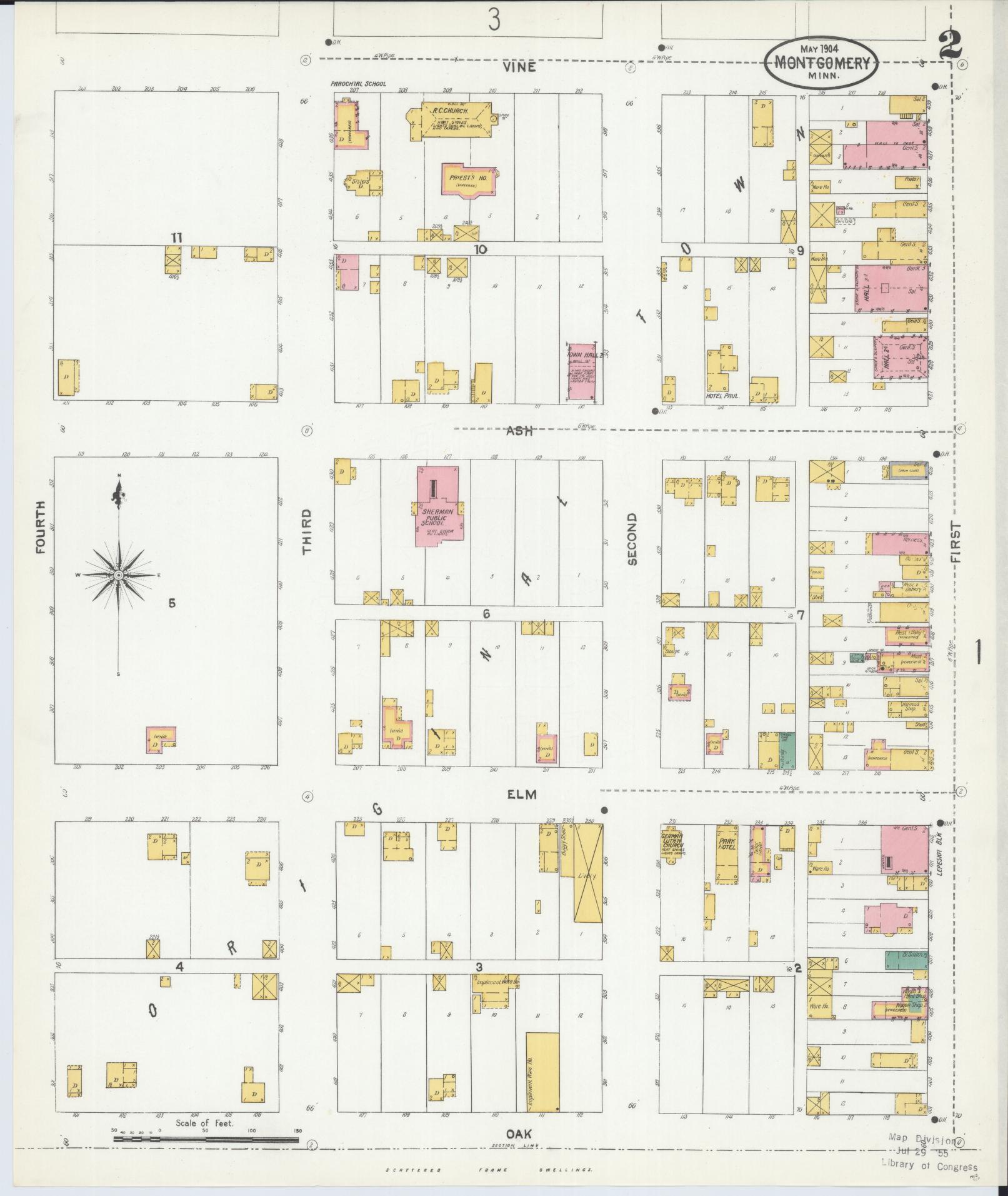 Sanborn Fire Insurance Map from Montgomery, Le Sueur  County, Minnesota (1904), Sheet #0002 - Complete Map Set gallery image, historic Sanborn map, vintage wall art, Minnesota Minnesota