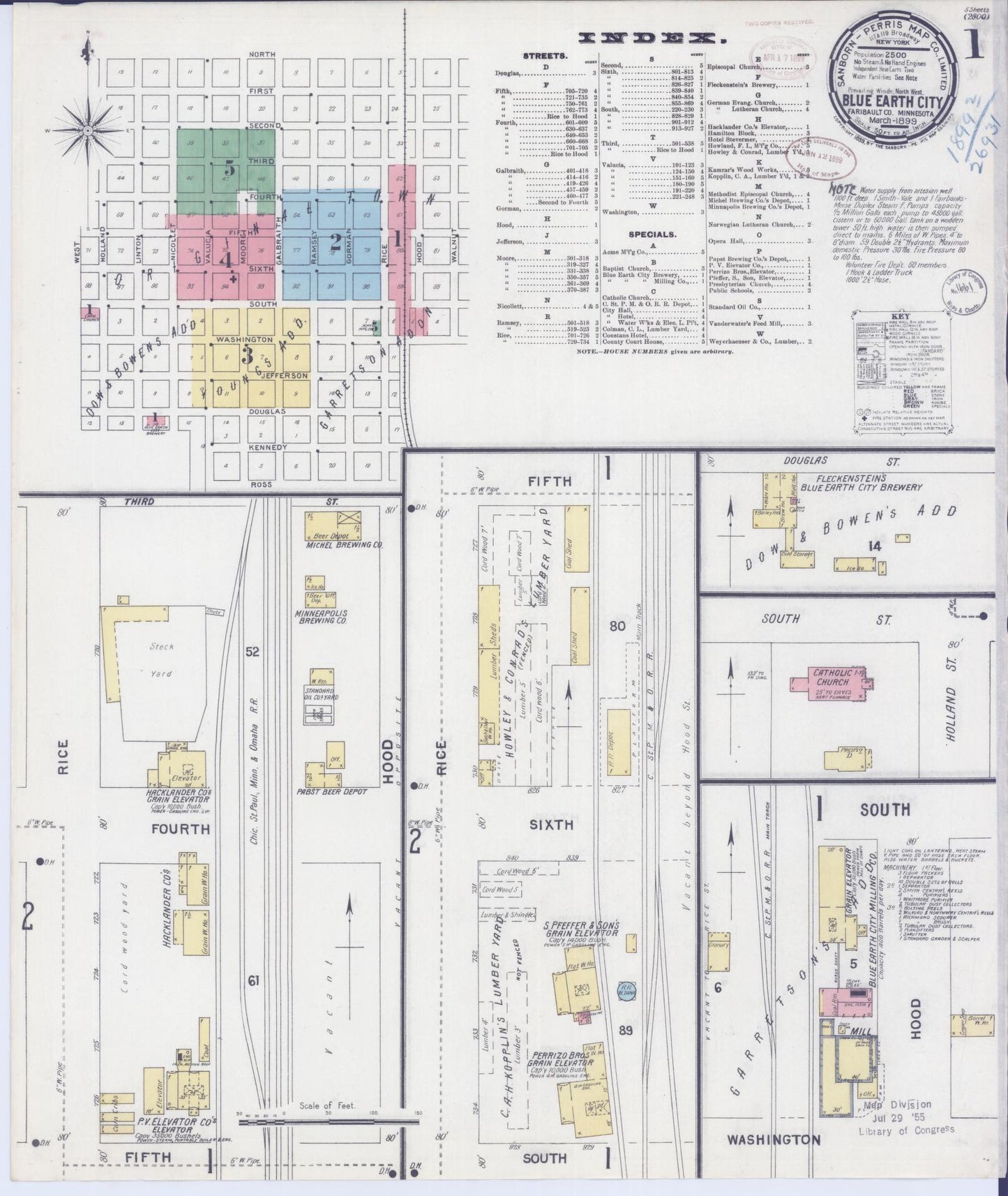 Sanborn Fire Insurance Map from Blue Earth, Faribault County, Minnesota (1899), Sheet #0001 - Historic Sanborn Fire Insurance Map Print, vintage old map wall art, antique decor, genealogy gift, Minnesota Minnesota map