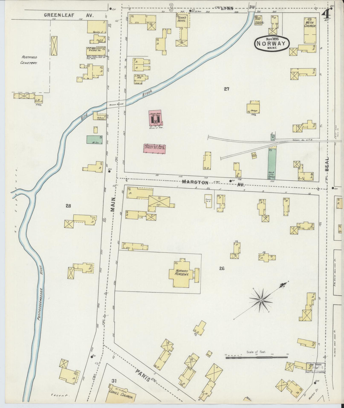 Sanborn Fire Insurance Map from Norway, Oxford County, Maine (1895), Sheet #0004 - Complete Map Set gallery image, historic Sanborn map, vintage wall art, Maine Maine