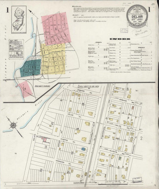 Sanborn Fire Insurance Map from Delair, Camden County, New Jersey (1925), Sheet #0001 - Complete Map Set gallery image, historic Sanborn map, vintage wall art, New Jersey New Jersey