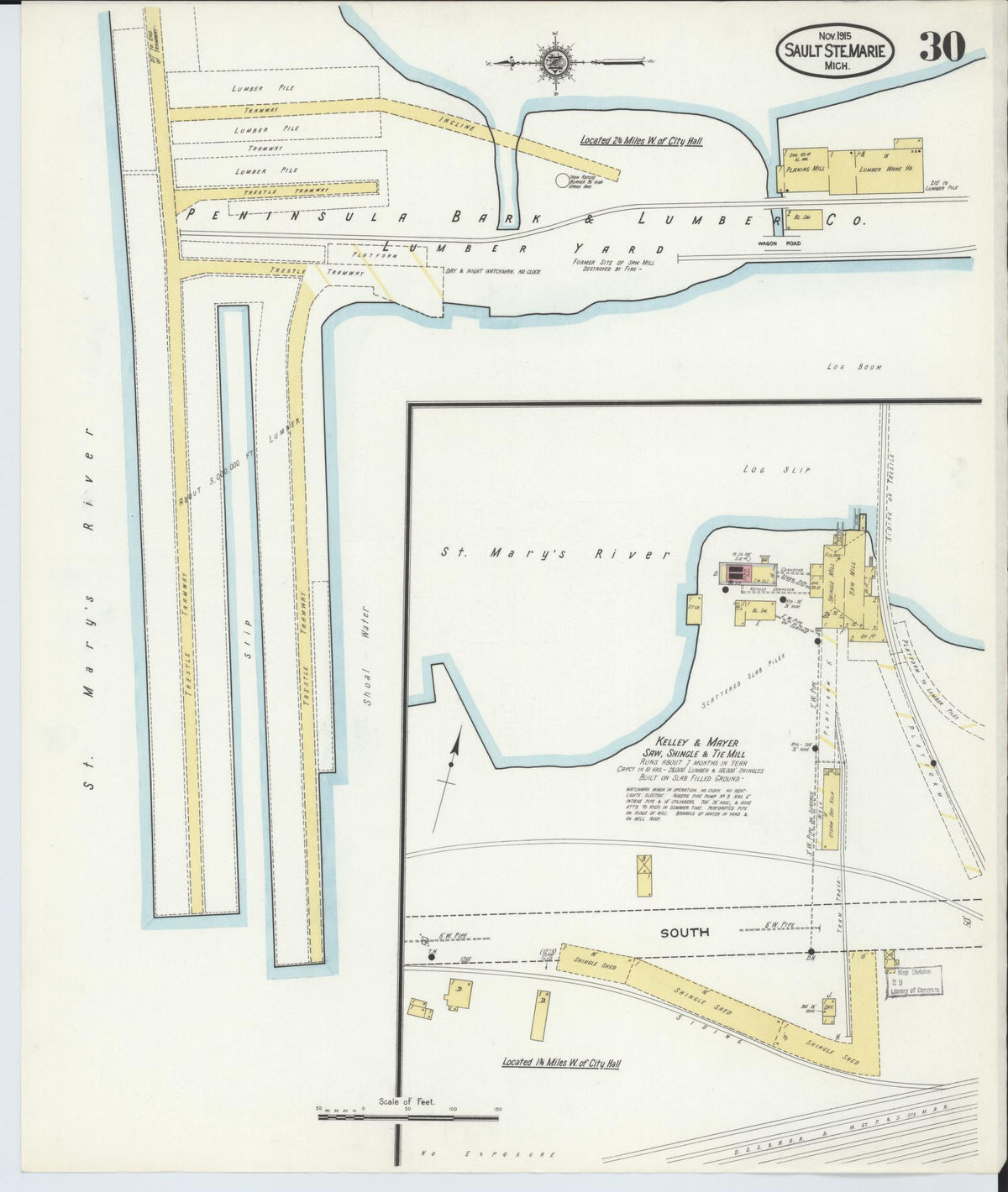 Sanborn Fire Insurance Map from Sault Sainte Marie, Chippewa County, Michigan (1915), Sheet #0030 - Historic Sanborn Fire Insurance Map Print, vintage old map wall art, antique decor, genealogy gift, Michigan Michigan map
