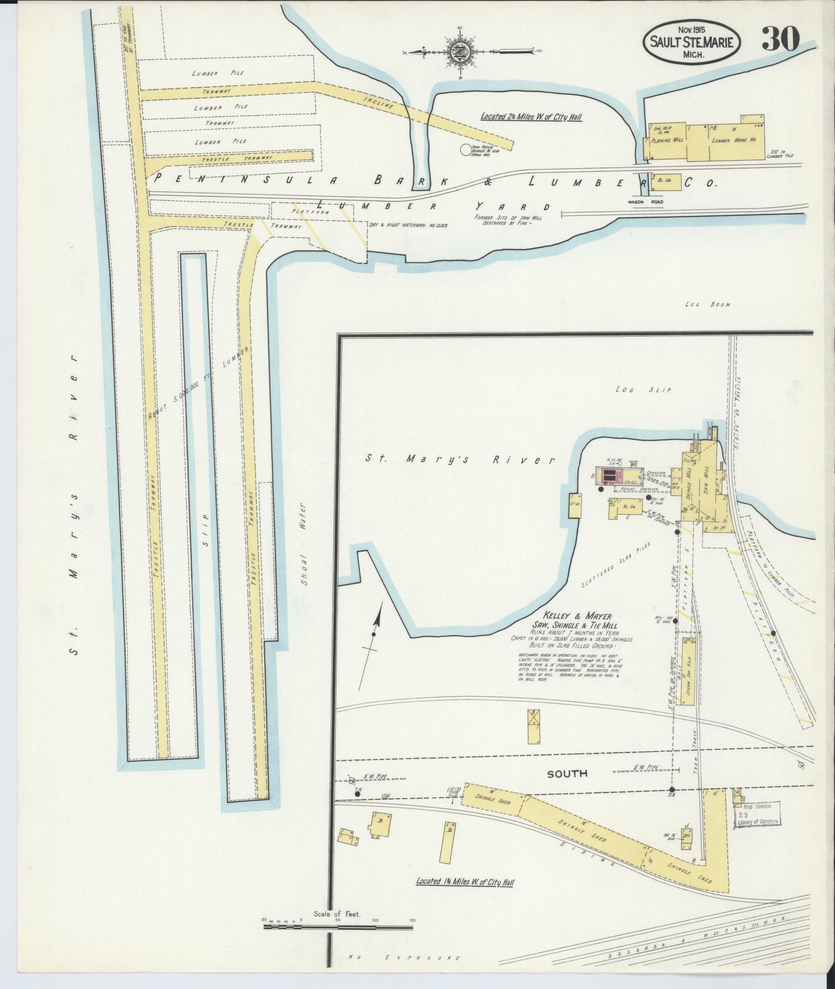Sanborn Fire Insurance Map from Sault Sainte Marie, Chippewa County, Michigan (1915), Sheet #0030 - Historic Sanborn Fire Insurance Map Print, vintage old map wall art, antique decor, genealogy gift, Michigan Michigan map