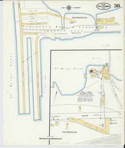 Sanborn Fire Insurance Map from Sault Sainte Marie, Chippewa County, Michigan (1915), Sheet #0030 - Historic Sanborn Fire Insurance Map Print, vintage old map wall art, antique decor, genealogy gift, Michigan Michigan map