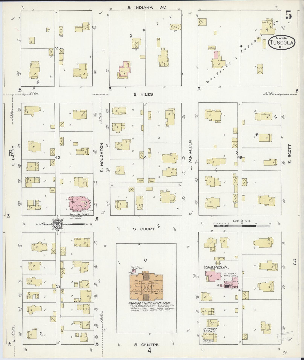 Sanborn Fire Insurance Map from Tuscola, Douglas County, Illinois (1914), Sheet #0005 - Historic Sanborn Fire Insurance Map Print, vintage old map wall art, antique decor, genealogy gift, Illinois Illinois map