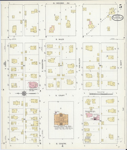 Sanborn Fire Insurance Map from Tuscola, Douglas County, Illinois (1914), Sheet #0005 - Historic Sanborn Fire Insurance Map Print, vintage old map wall art, antique decor, genealogy gift, Illinois Illinois map