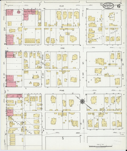 Sanborn Fire Insurance Map from Newport, Jackson County, Arkansas (1919), Sheet #0006 - Historic Sanborn Fire Insurance Map Print, vintage old map wall art, antique decor, genealogy gift, Arkansas Arkansas map