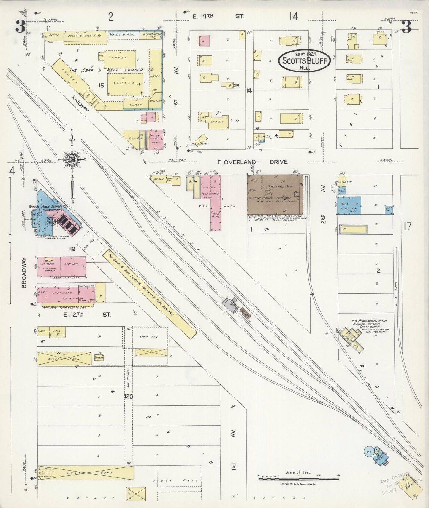 Sanborn Fire Insurance Map from Scottsbluff, Scotts Bluff County, Nebraska (1924), Sheet #0003 - Historic Sanborn Fire Insurance Map Print, vintage old map wall art, antique decor, genealogy gift, Nebraska Nebraska map