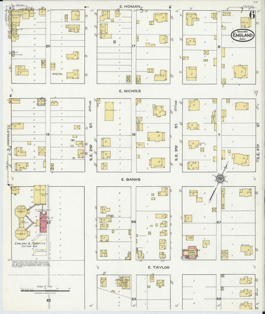 Sanborn Fire Insurance Map from England, Lonoke County, Arkansas (1921), Sheet #0006 - Historic Sanborn Fire Insurance Map Print, vintage old map wall art, antique decor, genealogy gift, Arkansas Arkansas map