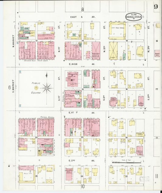 Sanborn Fire Insurance Map from Oskaloosa, Mahaska County, Iowa (1896), Sheet #0009 - Historic Sanborn Fire Insurance Map Print, vintage old map wall art