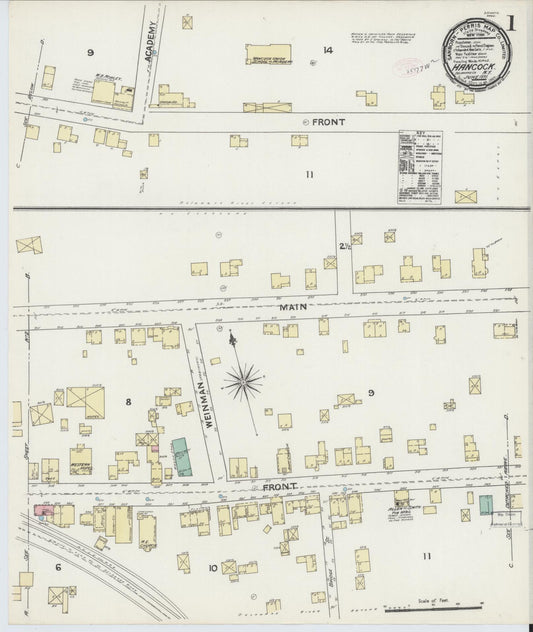 Sanborn Fire Insurance Map from Hancock, Delaware County, New York (1891), Sheet #0001 - Historic Sanborn Fire Insurance Map Print, vintage old map wall art, antique decor, genealogy gift, New York New York map