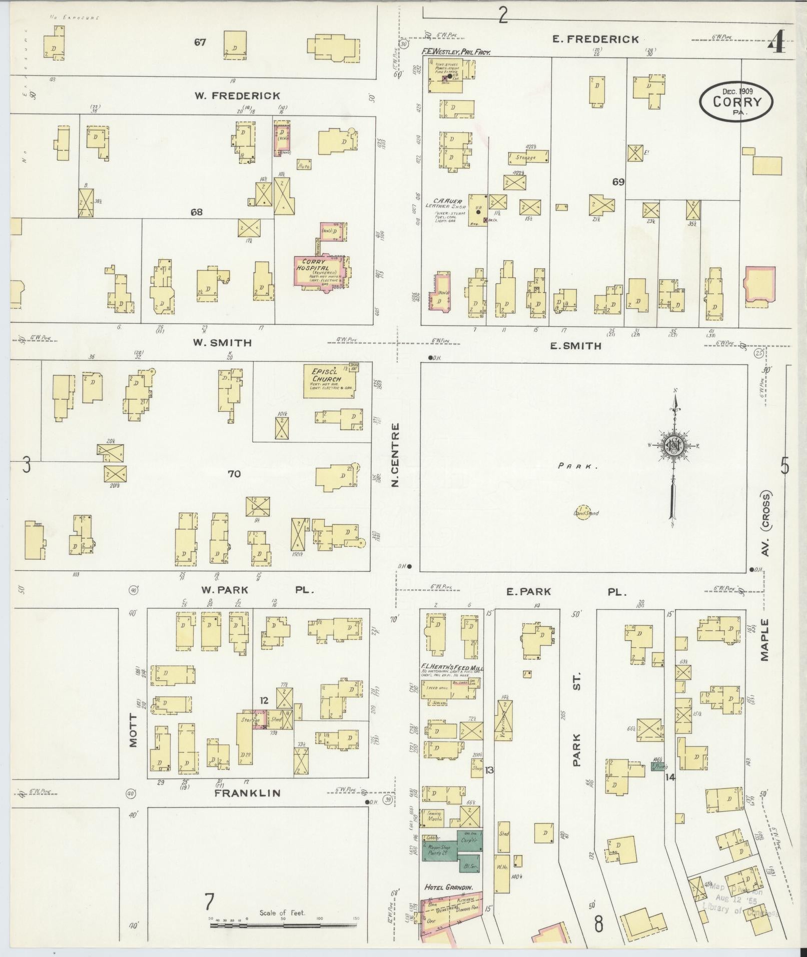 Sanborn Fire Insurance Map from Corry, Erie County, Pennsylvania (1909), Sheet #0004 - Historic Sanborn Fire Insurance Map Print, vintage old map wall art, antique decor, genealogy gift, Pennsylvania Pennsylvania map