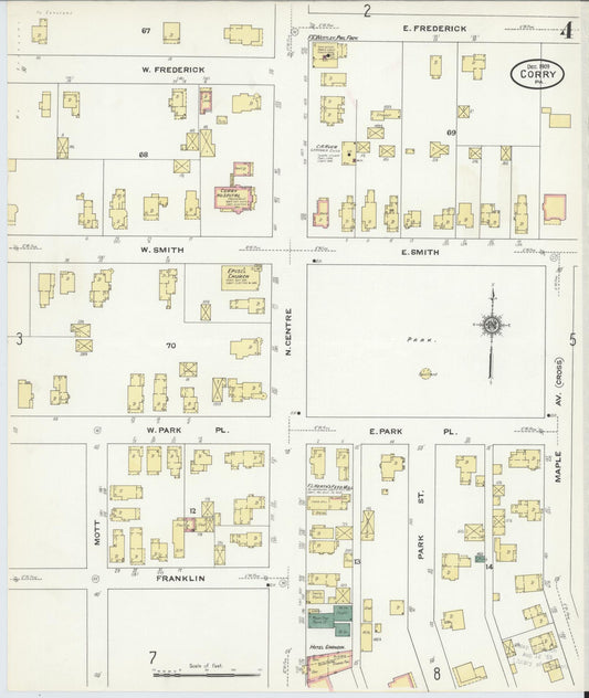 Sanborn Fire Insurance Map from Corry, Erie County, Pennsylvania (1909), Sheet #0004 - Historic Sanborn Fire Insurance Map Print, vintage old map wall art, antique decor, genealogy gift, Pennsylvania Pennsylvania map