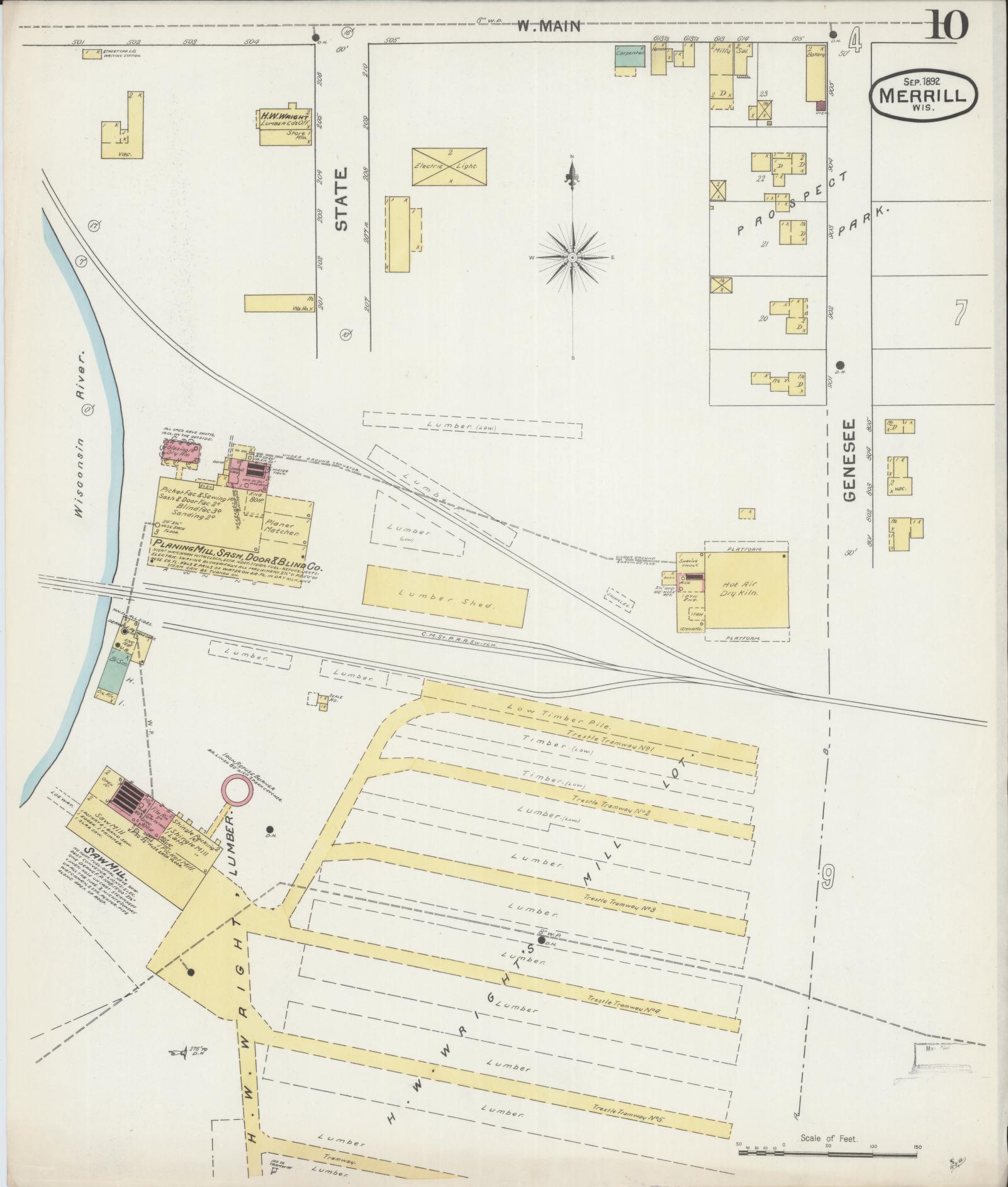 Sanborn Fire Insurance Map from Merrill, Lincoln County, Wisconsin (1892), Sheet #0010 - Complete Map Set gallery image, historic Sanborn map, vintage wall art, Wisconsin Wisconsin