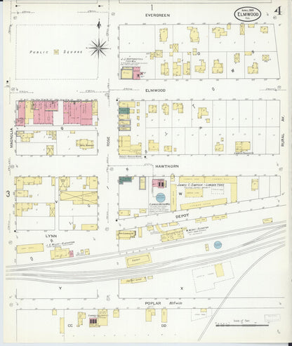 Sanborn Fire Insurance Map from Elmwood, Peoria County, Illinois (1909), Sheet #0004 - Complete Map Set gallery image, historic Sanborn map, vintage wall art, Illinois Illinois