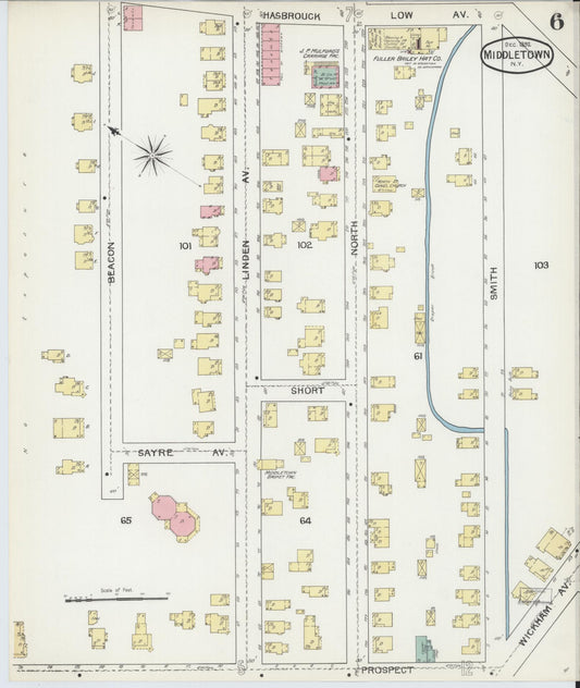 Sanborn Fire Insurance Map from Middletown, Orange County, New York (1892), Sheet #0006 - Historic Sanborn Fire Insurance Map Print, vintage old map wall art, antique decor, genealogy gift, New York New York map