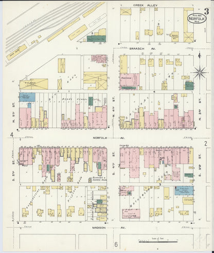 Sanborn Fire Insurance Map from Norfolk, Madison County, Nebraska (1909), Sheet #0003 - Complete Map Set gallery image, historic Sanborn map, vintage wall art, Nebraska Nebraska