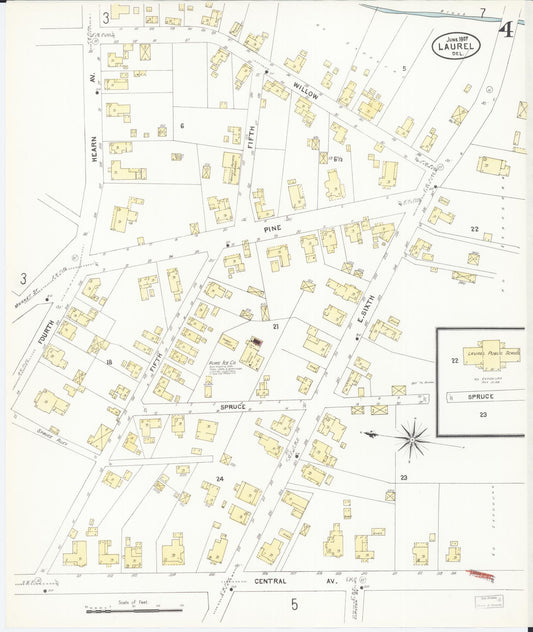 Sanborn Fire Insurance Map from Laurel, Sussex County, Delaware (1907), Sheet #0004 - Historic Sanborn Fire Insurance Map Print, vintage old map wall art, antique decor, genealogy gift, Delaware Delaware map