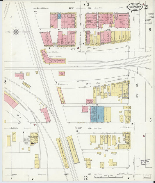 Sanborn Fire Insurance Map from Gulfport, Harrison County, Mississippi (1912), Sheet #0002 - Historic Sanborn Fire Insurance Map Print, vintage old map wall art, antique decor, genealogy gift, Mississippi Mississippi map