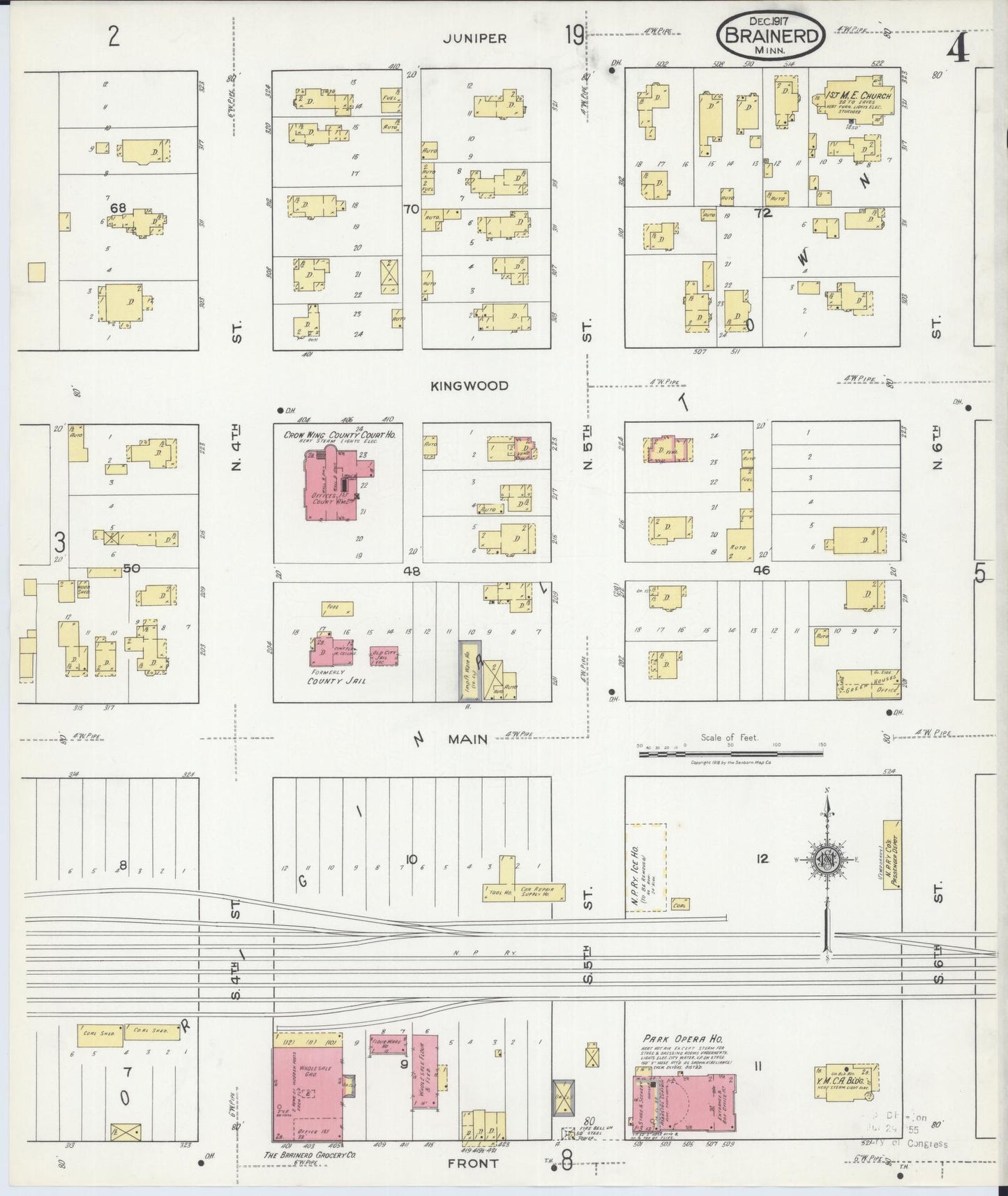 Sanborn Fire Insurance Map from Brainerd, Crow Wing County, Minnesota (1917), Sheet #0004 - Historic Sanborn Fire Insurance Map Print, vintage old map wall art, antique decor, genealogy gift, Minnesota Minnesota map
