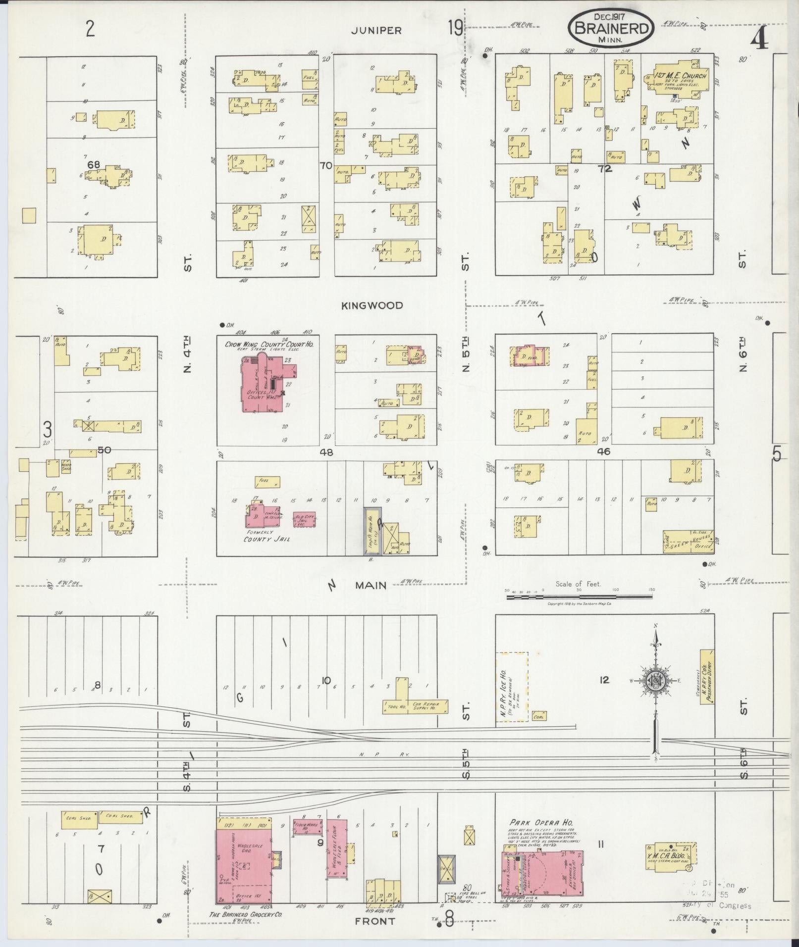 Sanborn Fire Insurance Map from Brainerd, Crow Wing County, Minnesota (1917), Sheet #0004 - Historic Sanborn Fire Insurance Map Print, vintage old map wall art, antique decor, genealogy gift, Minnesota Minnesota map