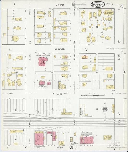 Sanborn Fire Insurance Map from Brainerd, Crow Wing County, Minnesota (1917), Sheet #0004 - Historic Sanborn Fire Insurance Map Print, vintage old map wall art, antique decor, genealogy gift, Minnesota Minnesota map