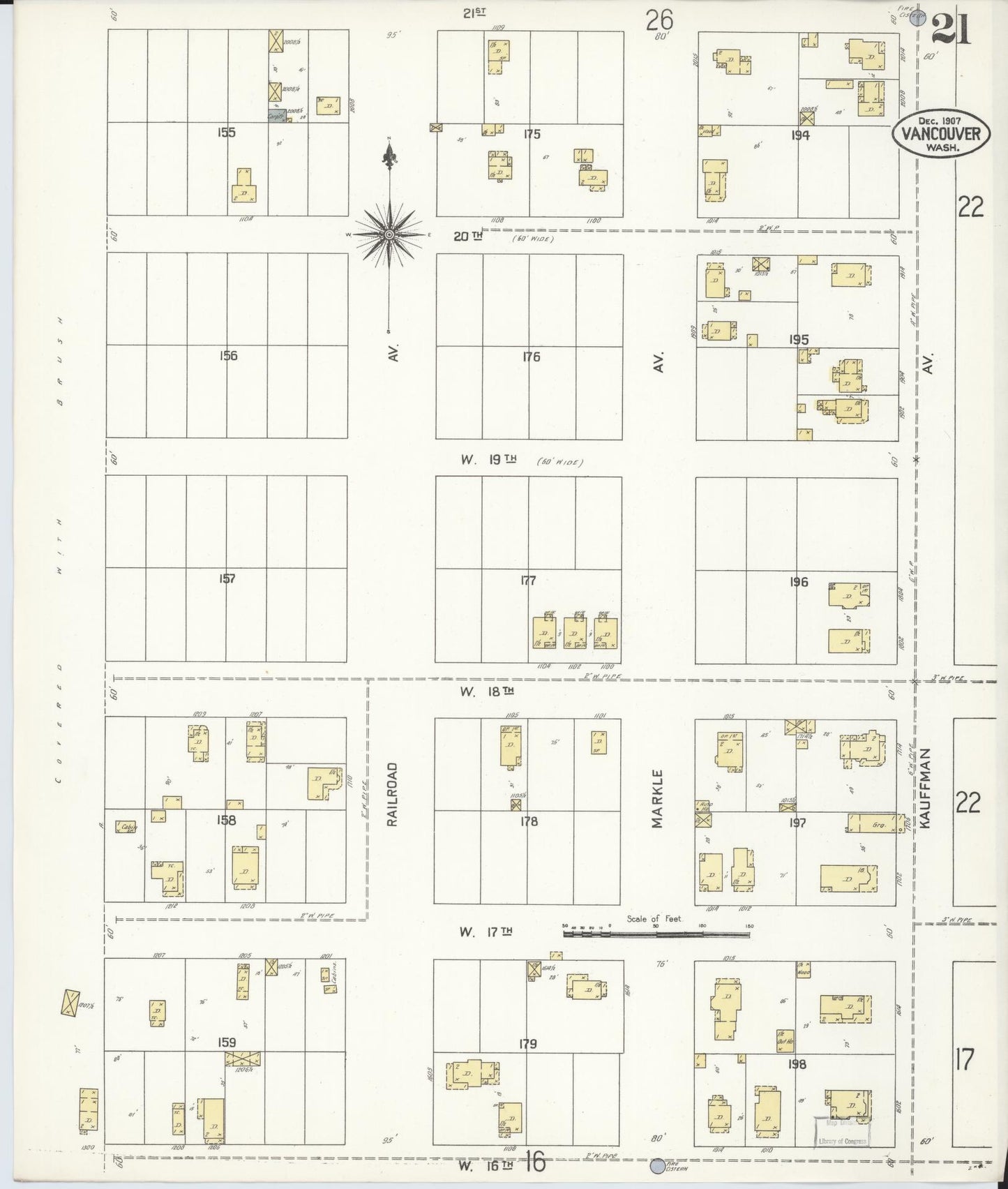Sanborn Fire Insurance Map from Vancouver, Clark County, Washington (1907), Sheet #0021 - Complete Map Set gallery image, historic Sanborn map, vintage wall art, Washington Washington