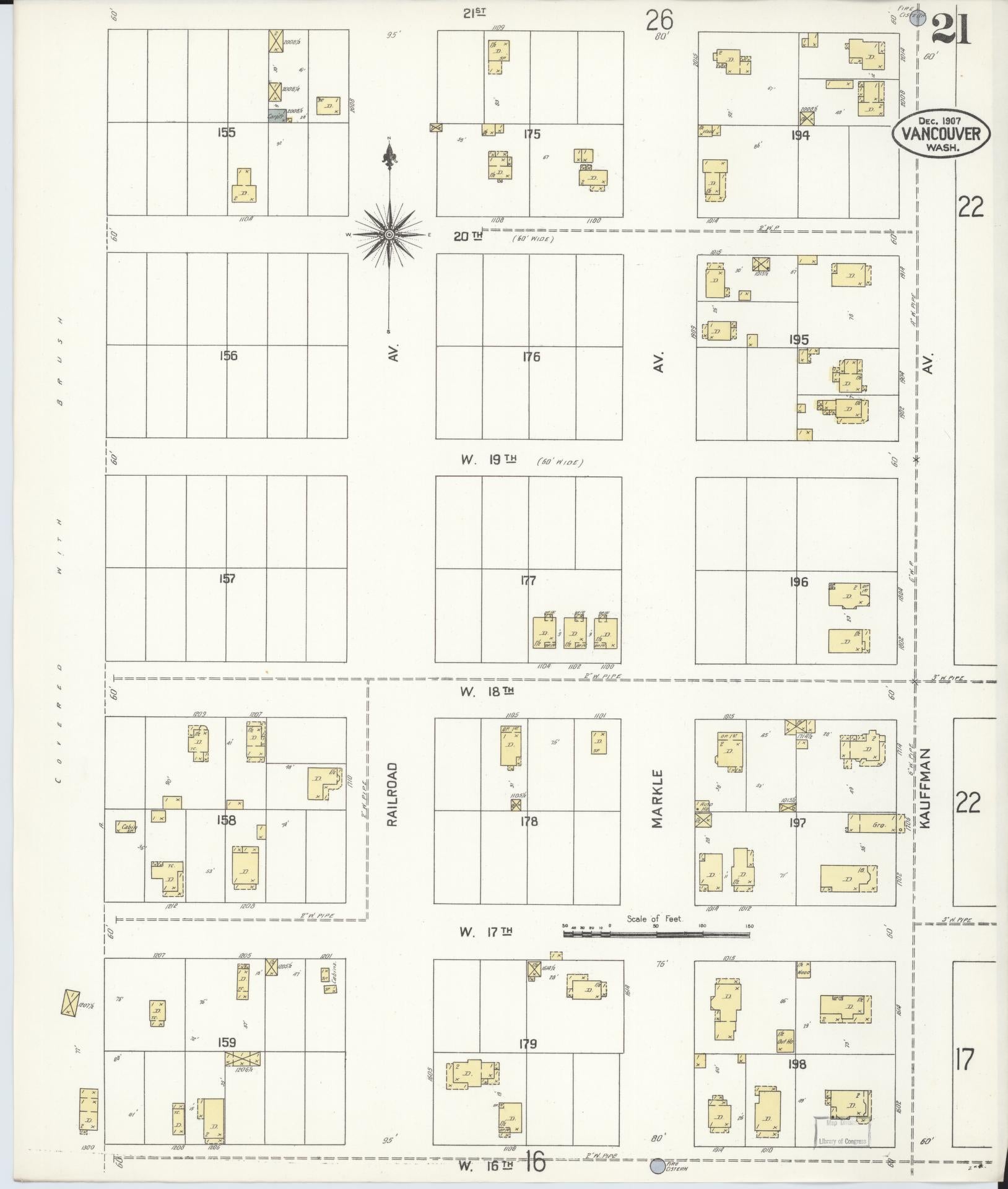 Sanborn Fire Insurance Map from Vancouver, Clark County, Washington (1907), Sheet #0021 - Complete Map Set gallery image, historic Sanborn map, vintage wall art, Washington Washington
