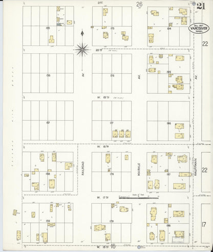 Sanborn Fire Insurance Map from Vancouver, Clark County, Washington (1907), Sheet #0021 - Complete Map Set gallery image, historic Sanborn map, vintage wall art, Washington Washington