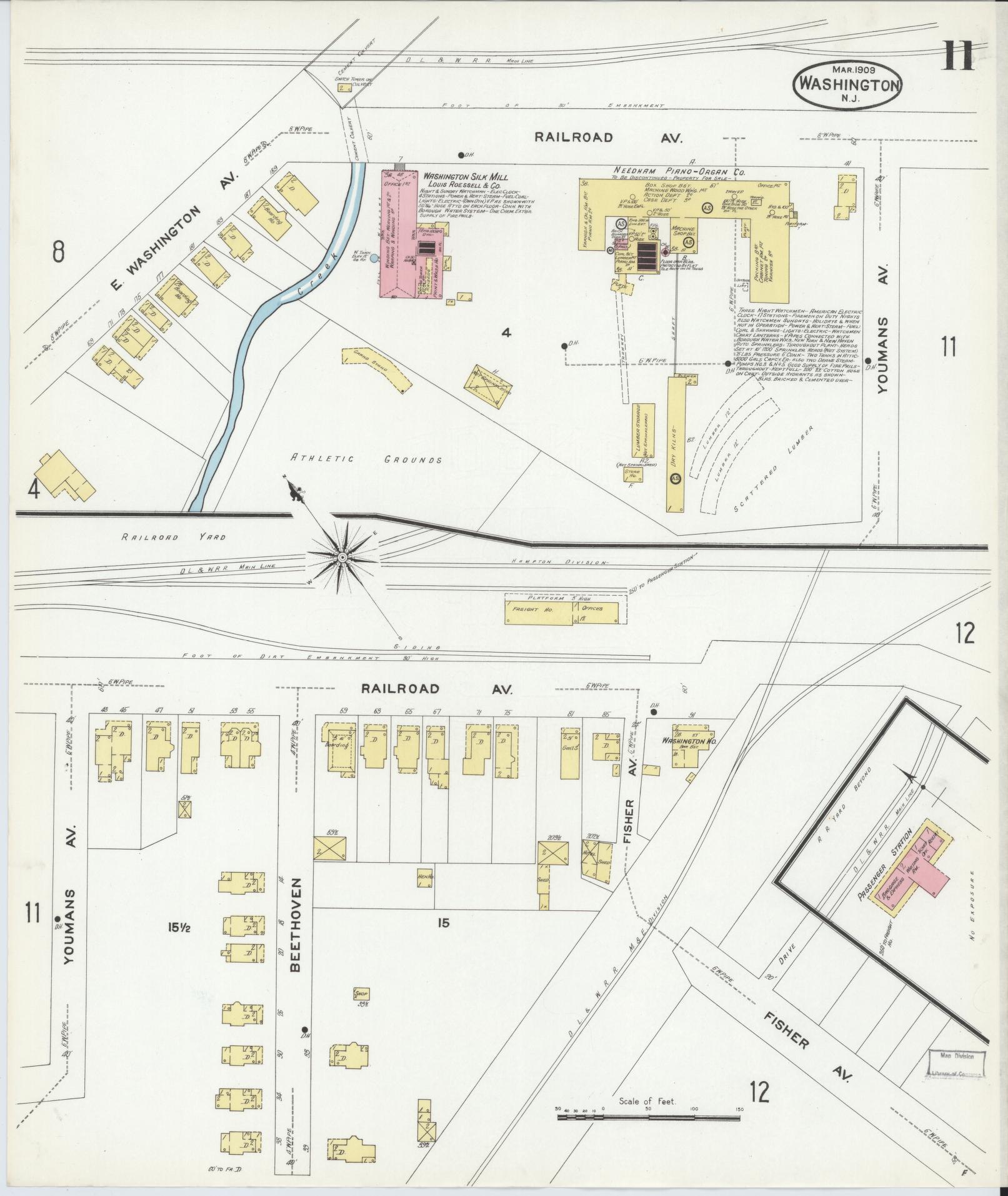 Sanborn Fire Insurance Map from Washington, Warren County, New Jersey (1909), Sheet #0011 - Historic Sanborn Fire Insurance Map Print, vintage old map wall art, antique decor, genealogy gift, Washington Washington map