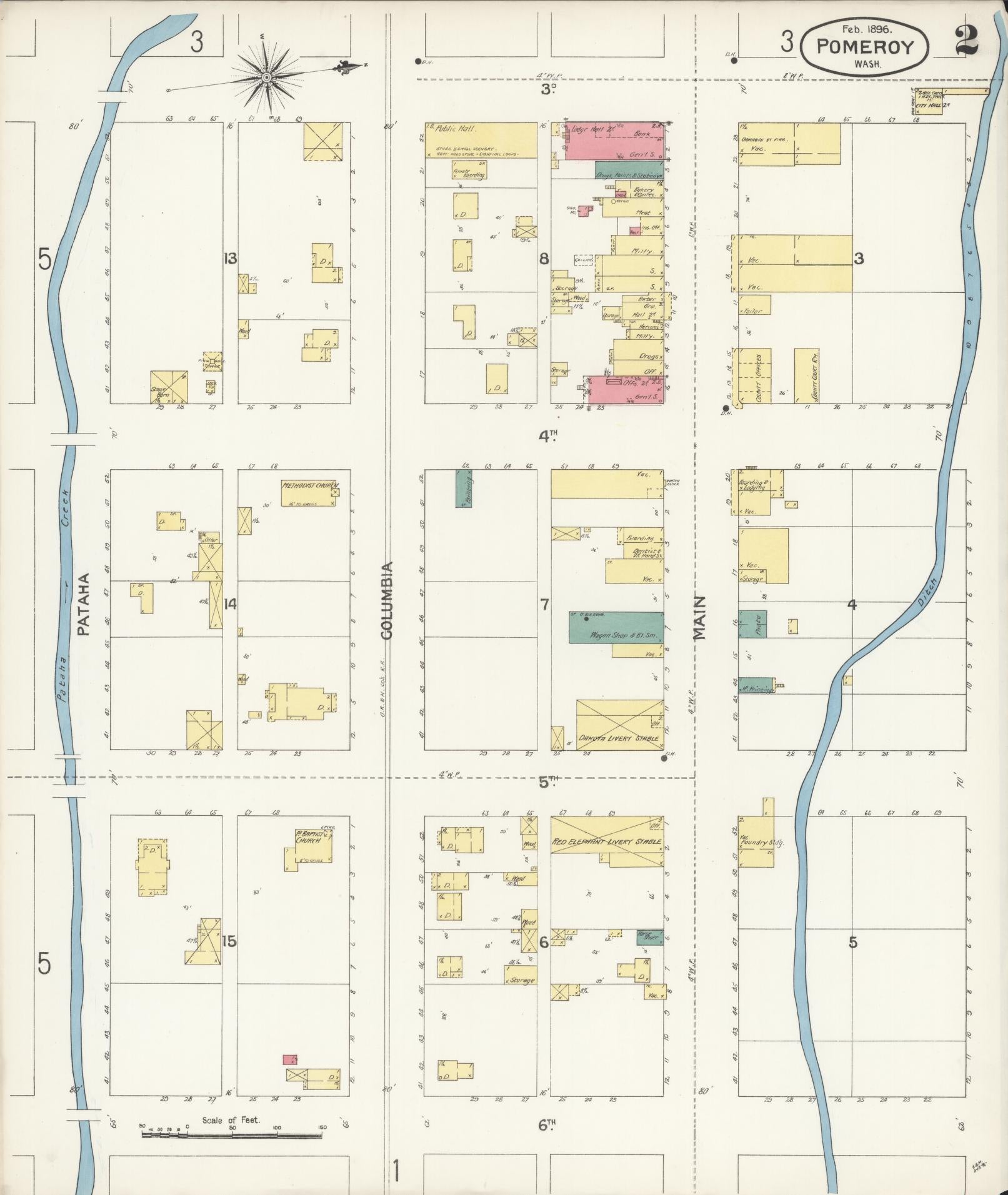 Sanborn Fire Insurance Map from Pomeroy, Garfield County, Washington (1896), Sheet #0002 - Complete Map Set gallery image, historic Sanborn map, vintage wall art, Washington Washington
