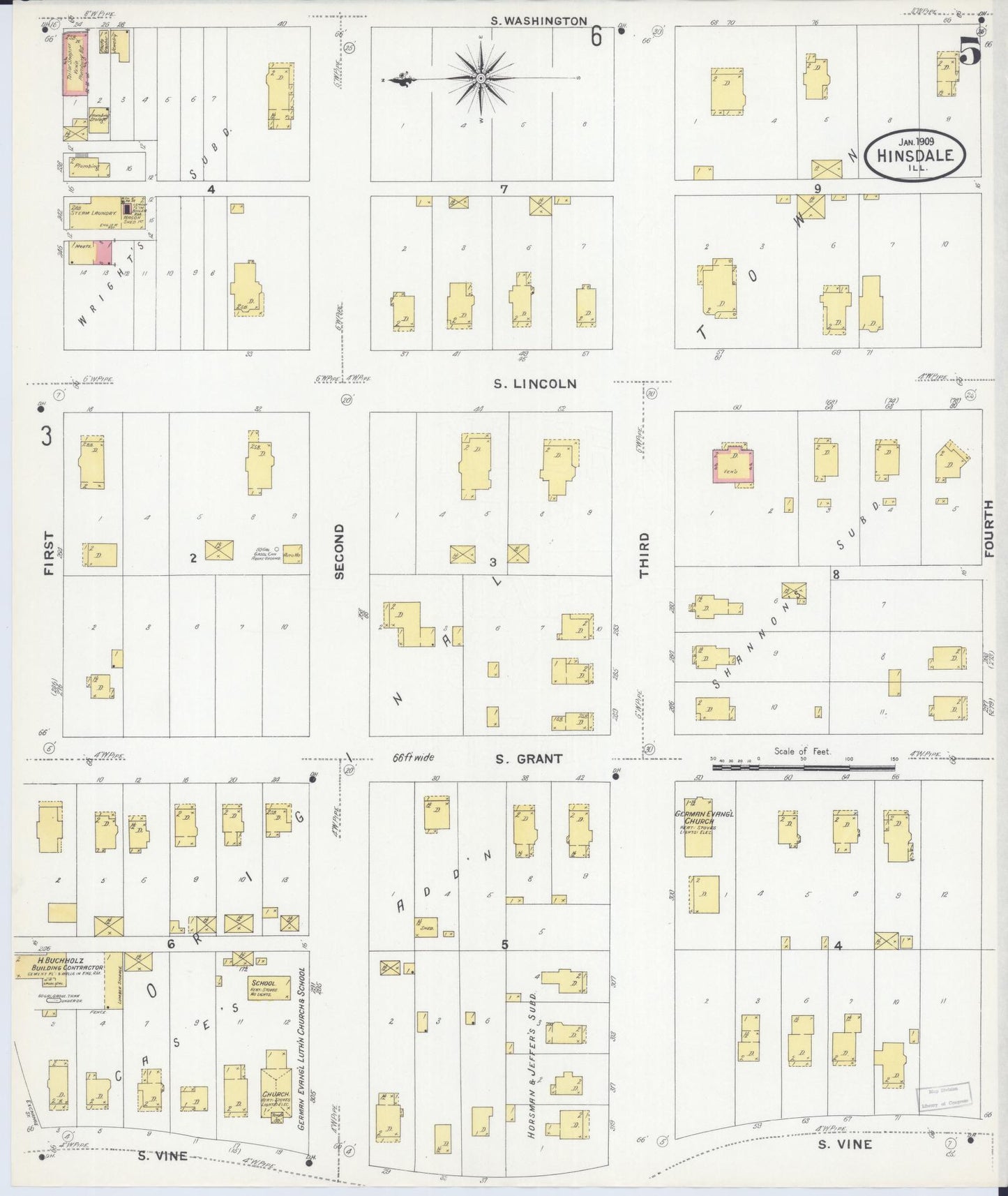 Sanborn Fire Insurance Map from Hinsdale, Du Page And Cook Counties, Illinois (1909), Sheet #0005 - Complete Map Set gallery image, historic Sanborn map, vintage wall art, Illinois Illinois