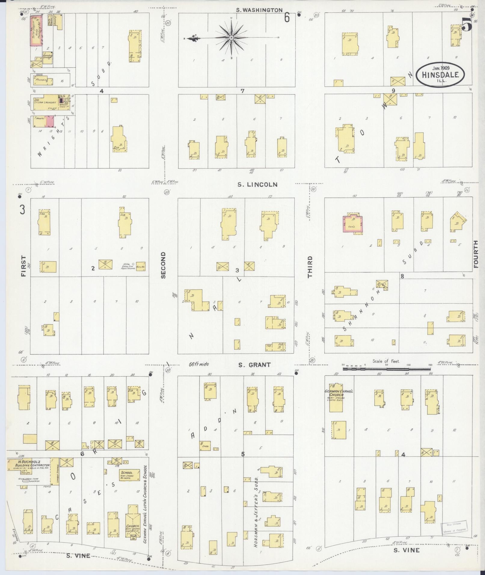 Sanborn Fire Insurance Map from Hinsdale, Du Page And Cook Counties, Illinois (1909), Sheet #0005 - Complete Map Set gallery image, historic Sanborn map, vintage wall art, Illinois Illinois