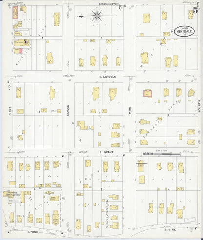 Sanborn Fire Insurance Map from Hinsdale, Du Page And Cook Counties, Illinois (1909), Sheet #0005 - Complete Map Set gallery image, historic Sanborn map, vintage wall art, Illinois Illinois