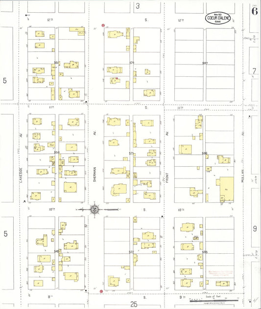 Sanborn Fire Insurance Map from Coeur D'alene, Kootenai County, Idaho (1921), Sheet #0006 - Historic Sanborn Fire Insurance Map Print, vintage old map wall art, antique decor, genealogy gift, Idaho Idaho map