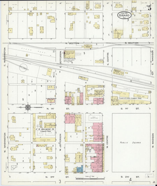Sanborn Fire Insurance Map from Girard, Macoupin County, Illinois (1914), Sheet #0005 - Historic Sanborn Fire Insurance Map Print, vintage old map wall art, antique decor, genealogy gift, Illinois Illinois map