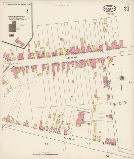 Sanborn Fire Insurance Map from Frederick, Frederick County, Maryland (1922), Sheet #0021 - Historic Sanborn Fire Insurance Map Print, vintage old map wall art