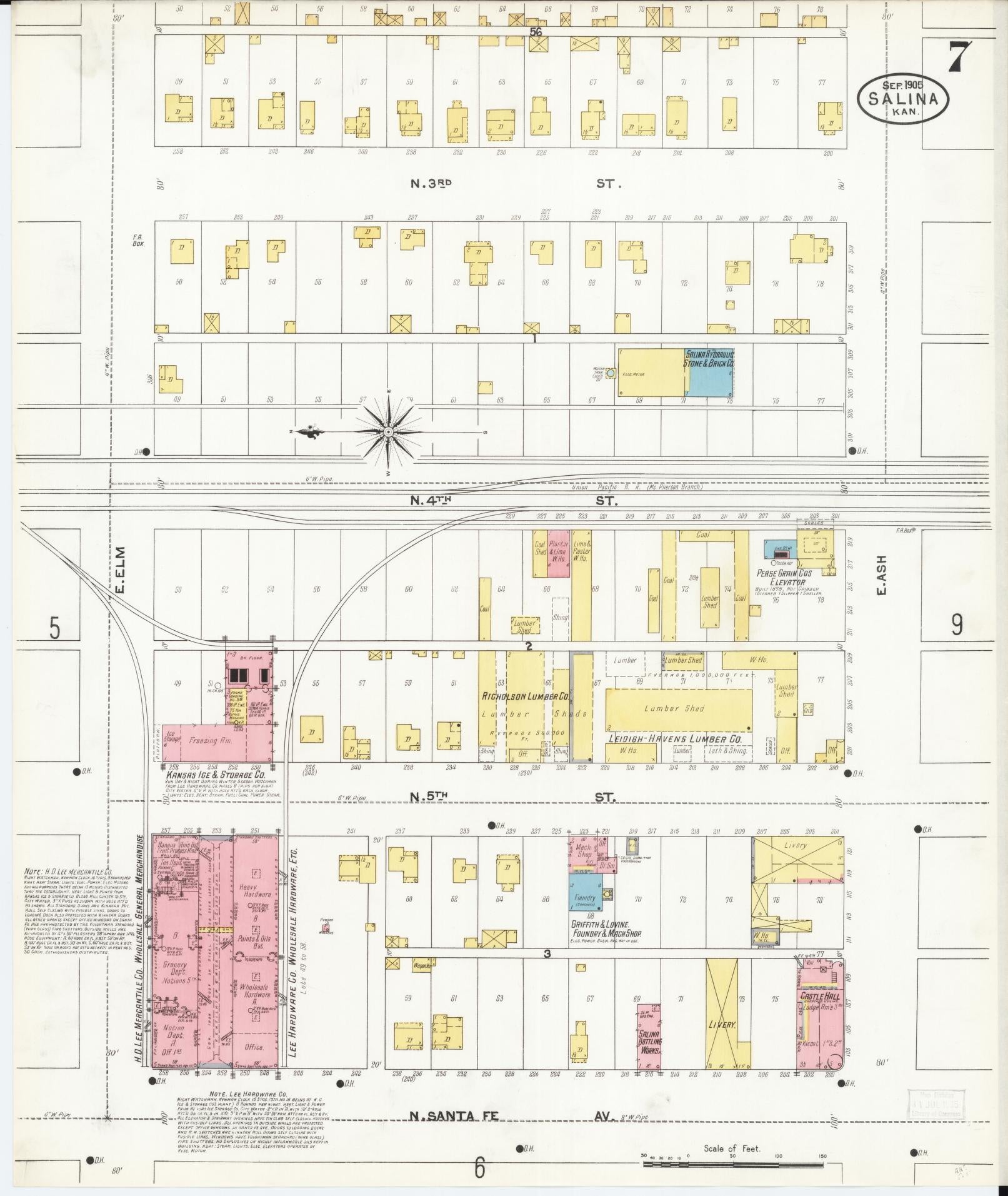 Sanborn Fire Insurance Map from Salina, Saline County, Kansas (1905), Sheet #0007 - Complete Map Set gallery image, historic Sanborn map, vintage wall art, Kansas Kansas