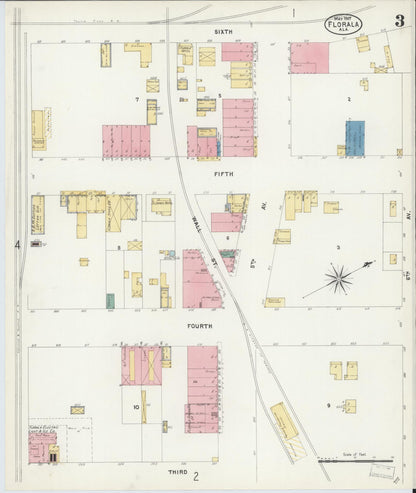 Sanborn Fire Insurance Map from Florala, Covington County, Alabama (1907), Sheet #0003 - Complete Map Set gallery image, historic Sanborn map, vintage wall art, Alabama Alabama