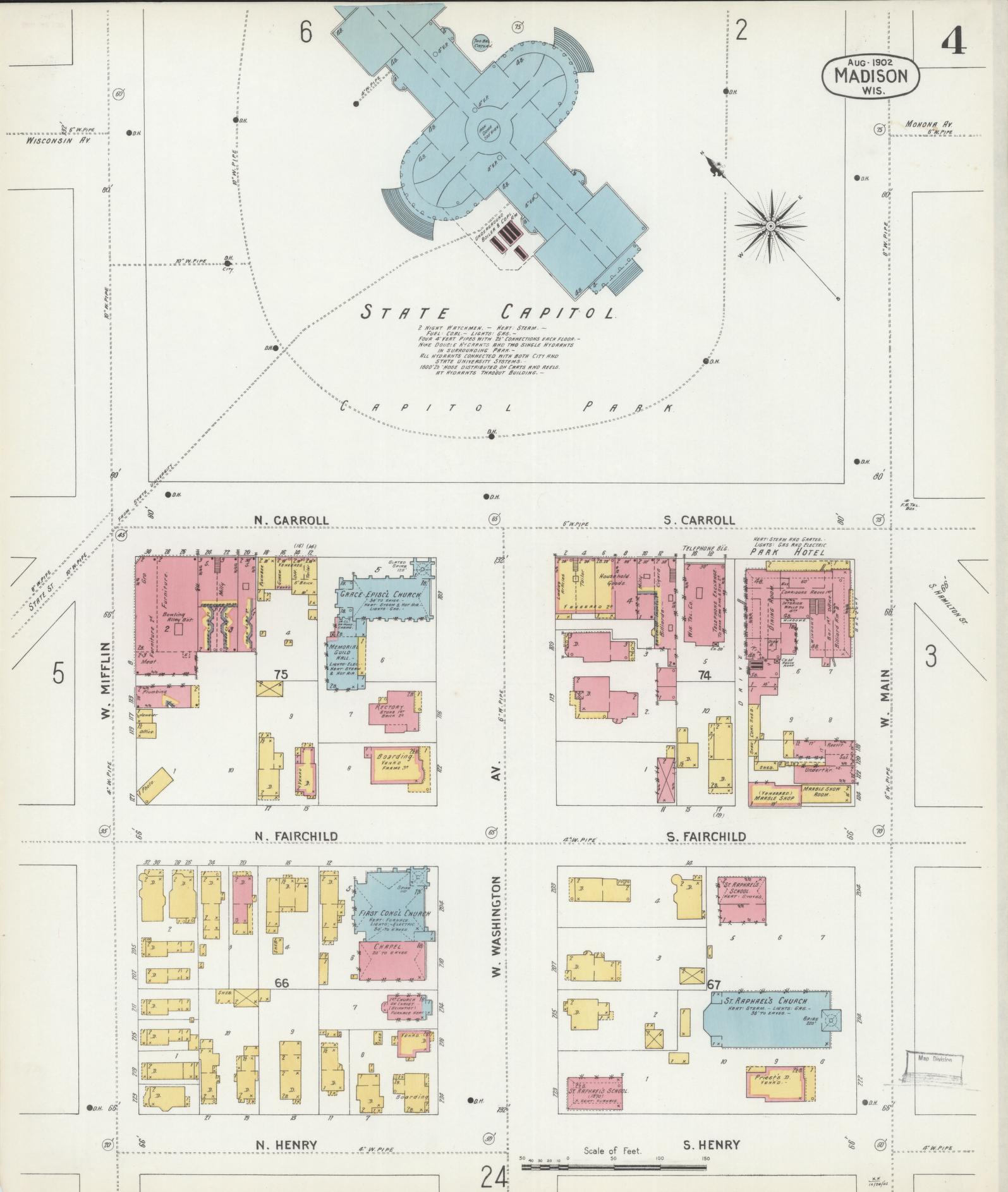 Sanborn Fire Insurance Map from Madison, Dane County, Wisconsin (1902), Sheet #0004 - Historic Sanborn Fire Insurance Map Print, vintage old map wall art, antique decor, genealogy gift, Wisconsin Wisconsin map