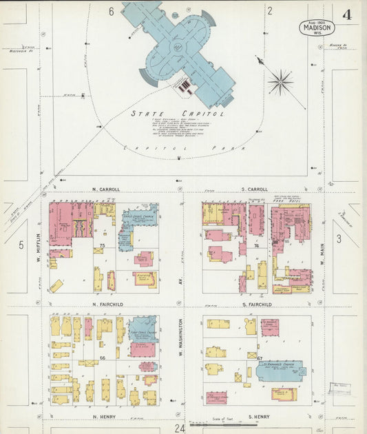 Sanborn Fire Insurance Map from Madison, Dane County, Wisconsin (1902), Sheet #0004 - Historic Sanborn Fire Insurance Map Print, vintage old map wall art, antique decor, genealogy gift, Wisconsin Wisconsin map
