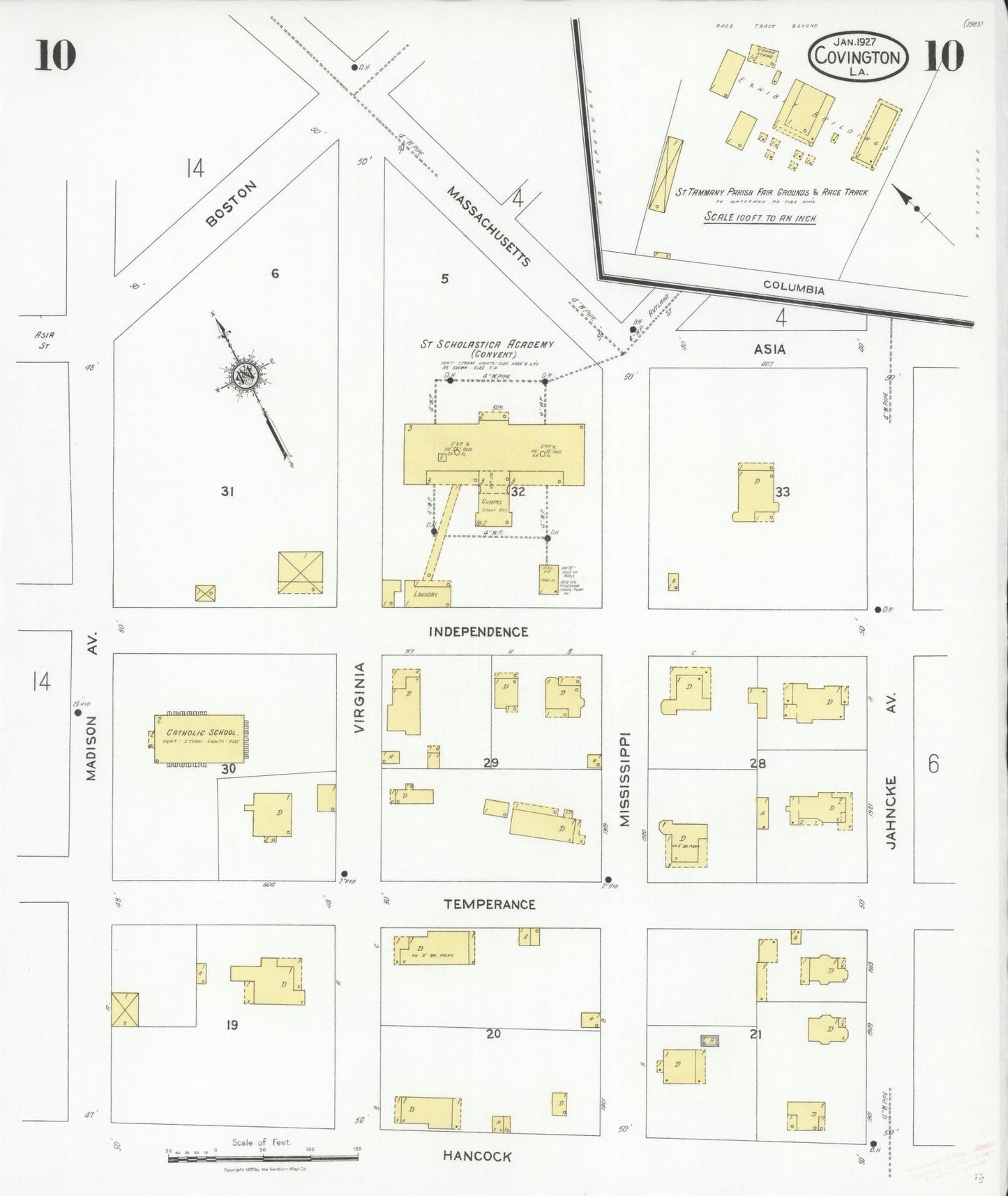 Sanborn Fire Insurance Map from Covington, Saint Tammany Parish, Louisiana (1927), Sheet #0010 - Complete Map Set gallery image, historic Sanborn map, vintage wall art, Louisiana Louisiana