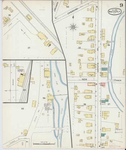 Sanborn Fire Insurance Map from Waverly, Tioga County, New York (1893), Sheet #0009 - Historic Sanborn Fire Insurance Map Print, vintage old map wall art, antique decor, genealogy gift, New York New York map