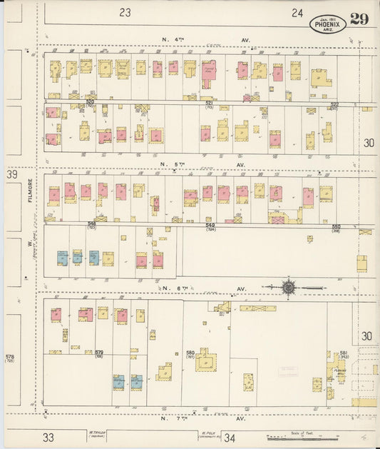 Sanborn Fire Insurance Map from Phoenix, Maricopa County, Arizona (1911), Sheet #0029 - Historic Sanborn Fire Insurance Map Print, vintage old map wall art, antique decor, genealogy gift, Arizona Arizona map