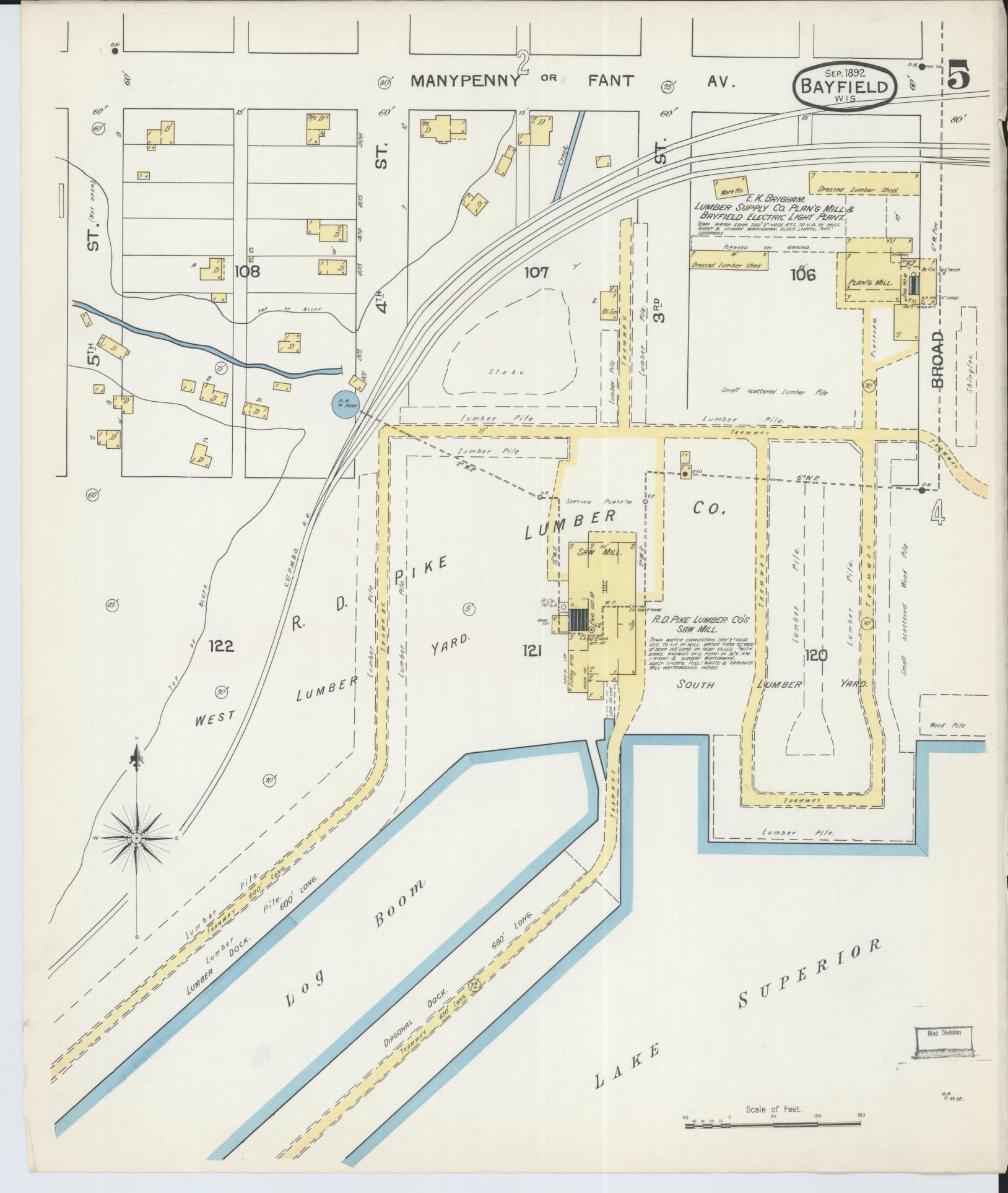 Sanborn Fire Insurance Map from Bayfield, Bayfield County, Wisconsin (1892), Sheet #0005 - Historic Sanborn Fire Insurance Map Print, vintage old map wall art, antique decor, genealogy gift, Wisconsin Wisconsin map