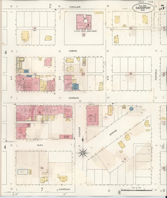Sanborn Fire Insurance Map from Davenport, Lincoln County, Washington (1930), Sheet #0005 - Historic Sanborn Fire Insurance Map Print, vintage old map wall art, antique decor, genealogy gift, Washington Washington map