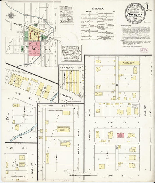 Sanborn Fire Insurance Map from Odebolt, Sac County, Iowa (1915), Sheet #0001 - Historic Sanborn Fire Insurance Map Print, vintage old map wall art
