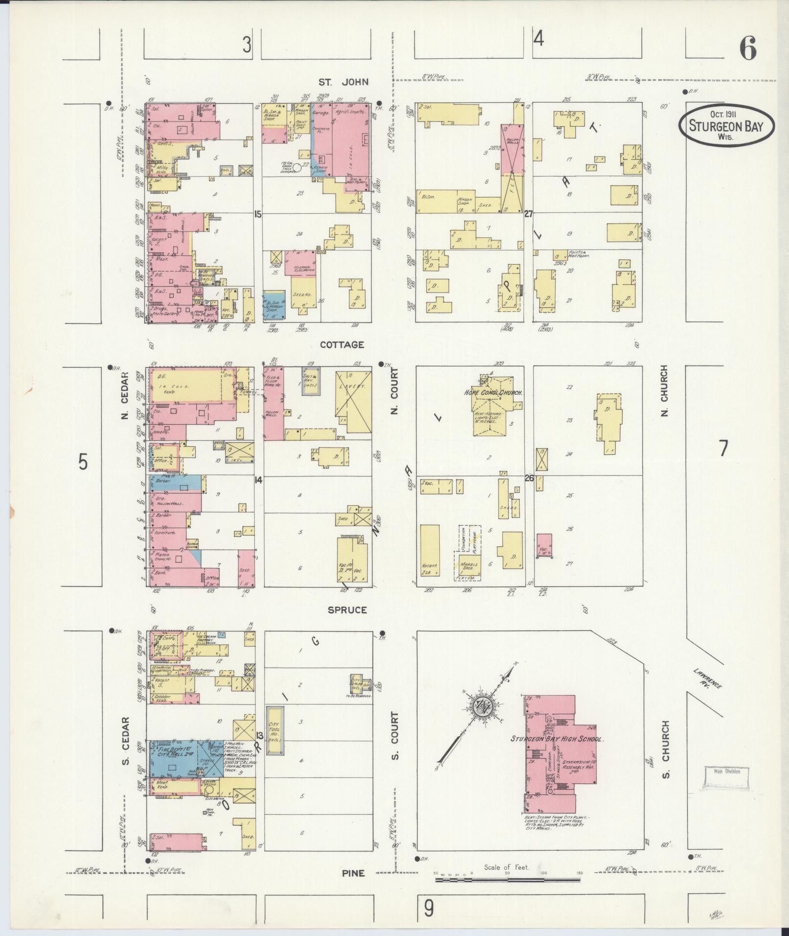 Sanborn Fire Insurance Map from Sturgeon Bay, Door County, Wisconsin (1911), Sheet #0006 - Complete Map Set gallery image, historic Sanborn map, vintage wall art, Wisconsin Wisconsin
